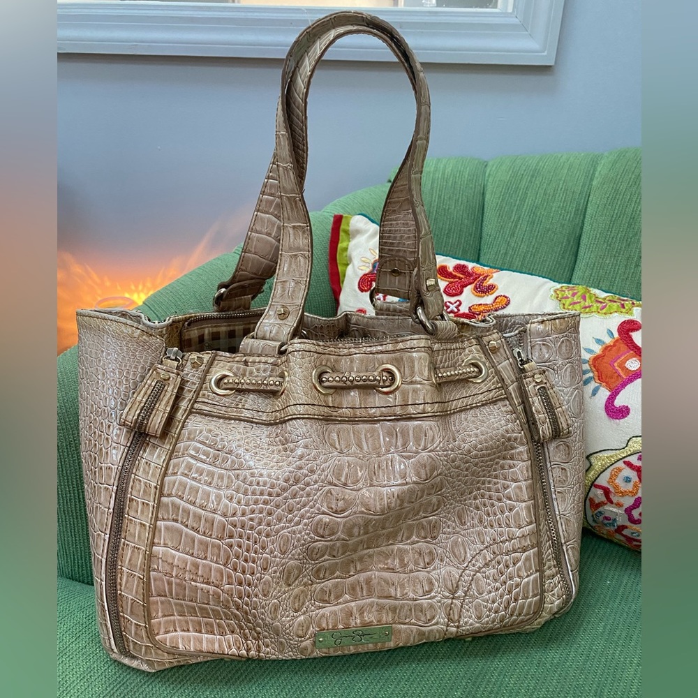 Jessica Simpson Faux Crocodile 🐊 Tan Purse
